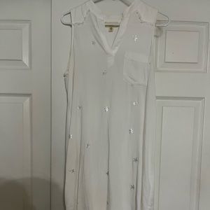 Anthropologie white tank dress with silver stars